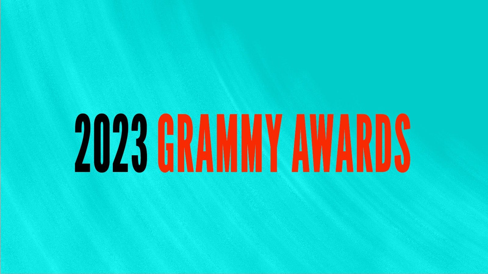 2023 Grammy Awards written in black and red text over a teal background.