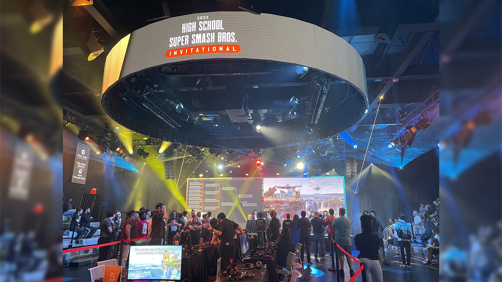 The Full Sail University Orlando Health Fortress filled with participants during a ‘Super Smash Bros.’ esports tournament.