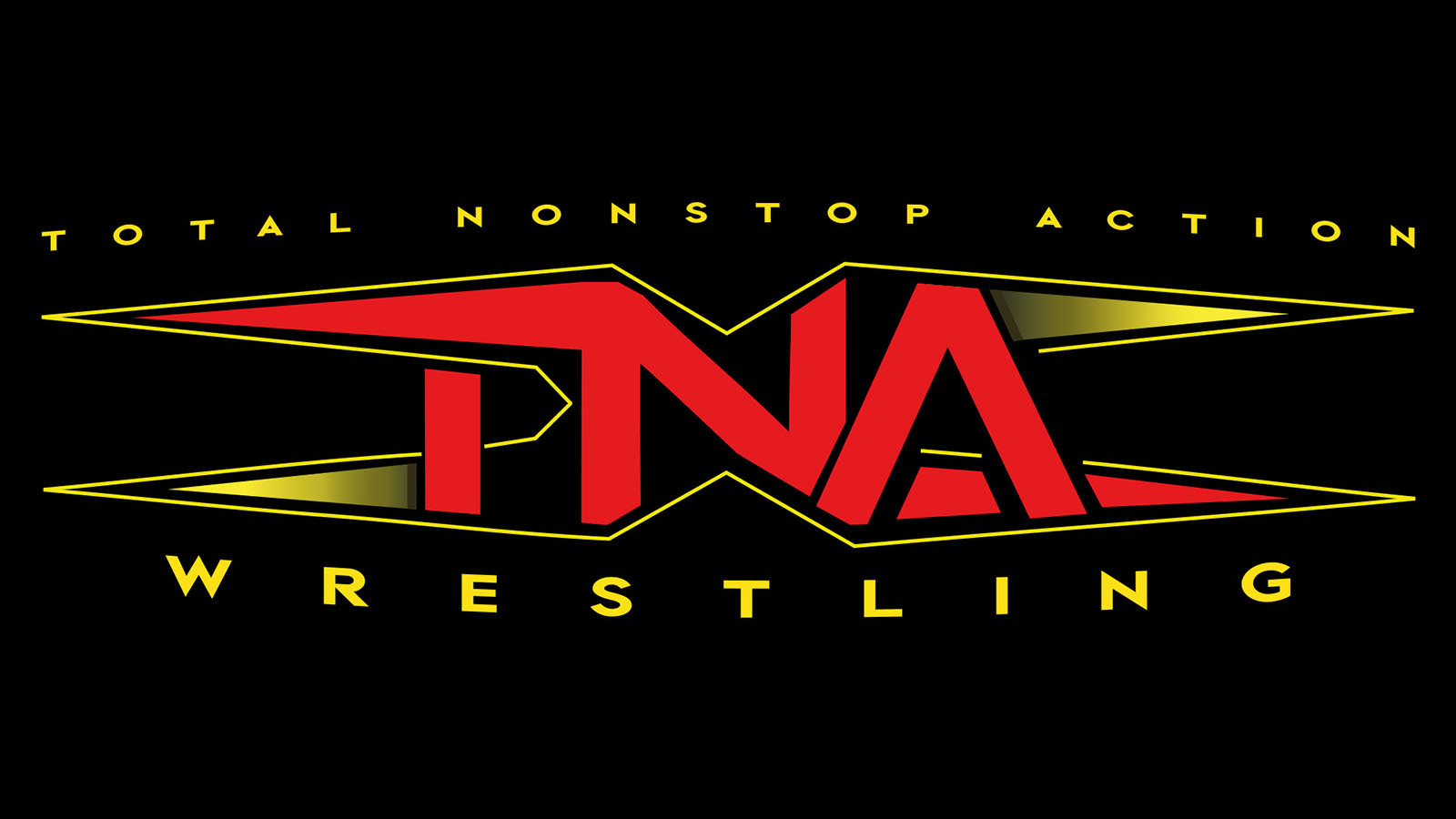 The red and yellow TNA logo with text in yellow that says Total Nonstop Action Wrestling against a black background.