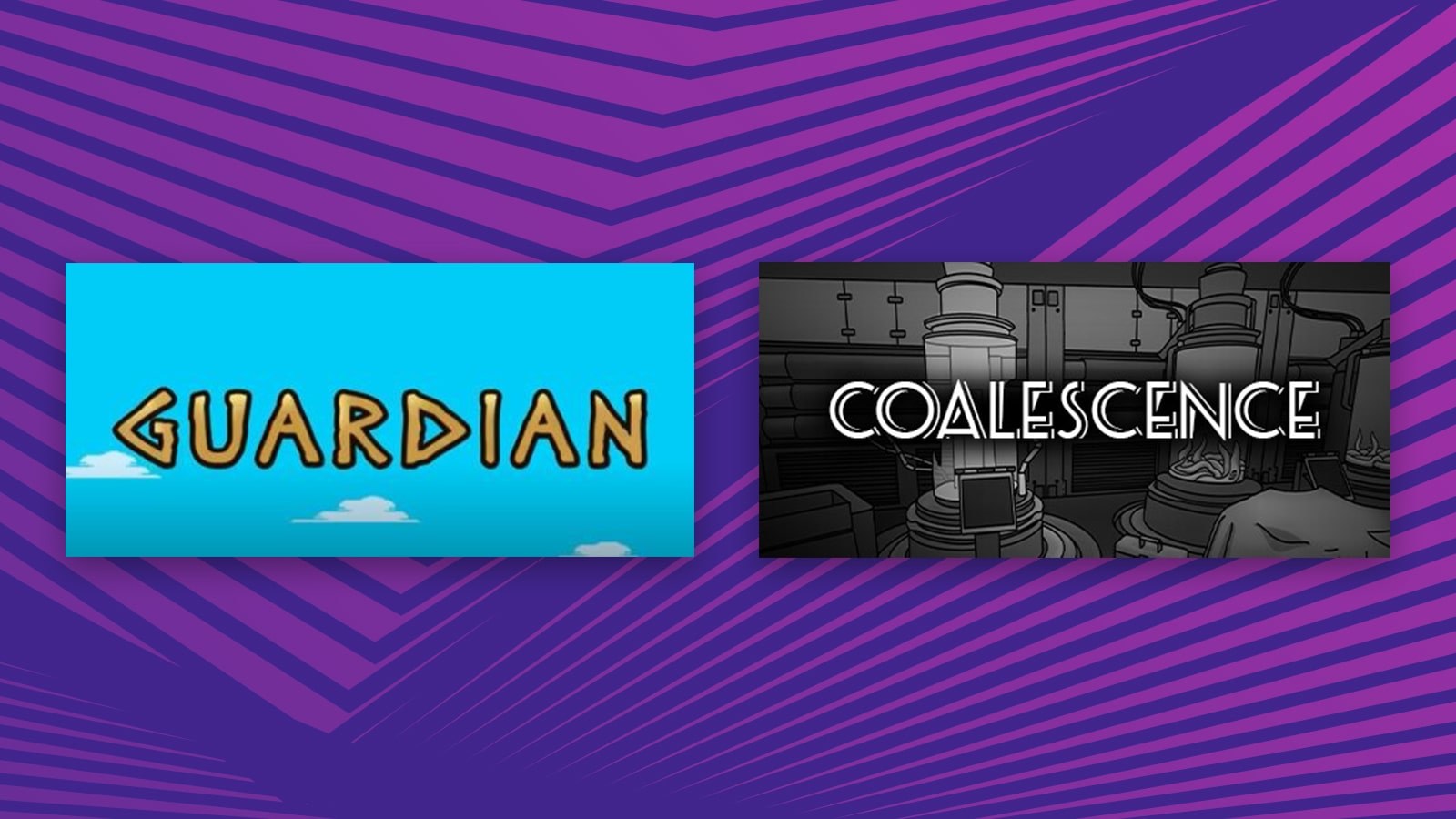 A graphic with the logos for Guardian and Coalescence, the student games that won at this year’s SIEGE Silv-E Awards.