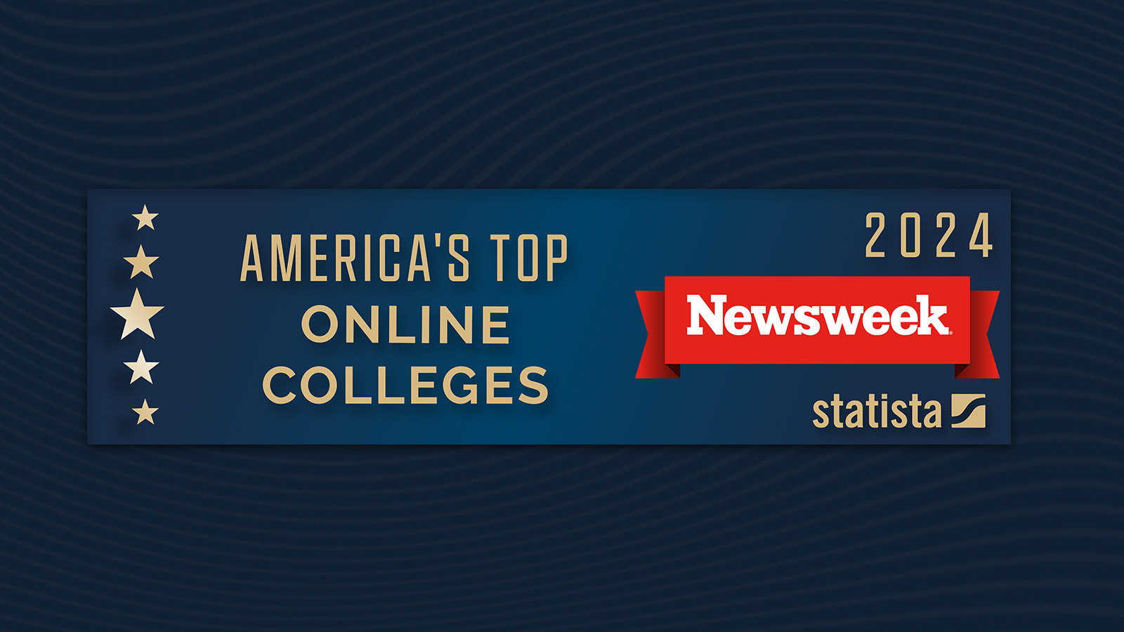 Rectangular banner that reads "America's Top Online Colleges 2024," accompanied by the Newsweek magazine and Statista logos.