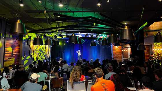 Musical artist “Asa” performs at the Treehouse in front of a large crowd at the 3300+ Climbing 10th anniversary.
