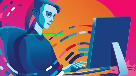 A colorful graphic of a man sitting at a computer. The words Top Game Design Programs, The Princeton Review 2024 are overlaid in white and yellow text.