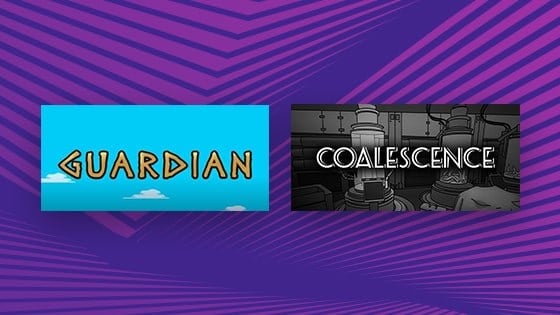 A graphic with the logos for Guardian and Coalescence, the student games that won at this year’s SIEGE Silv-E Awards.
