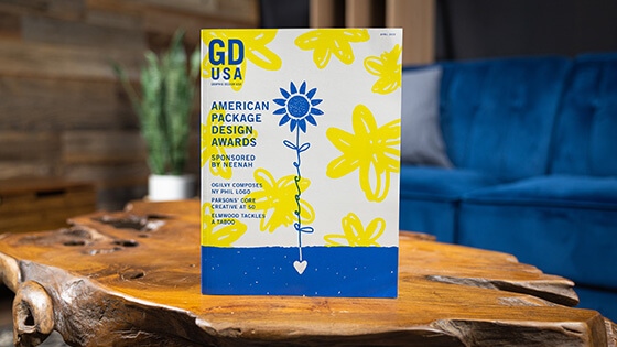 Graphic Design USA cover with flower drawings and the words American Package Design Awards Sponsored by Neenah.