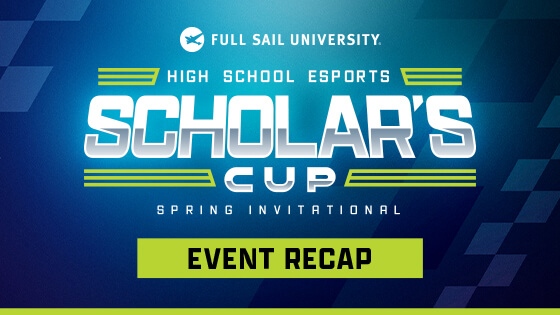 Full Sail High Schools Esports Scholar's Cup Spring Invitational logo in blue, white, and green.