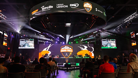 A wide shot of the crowd in the Full Sail University Orlando Health Fortress during the NACE Grand Finals.