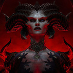 An artistic rendering of 'Diablo IV' character Lilith, a demonic looking woman with wings against a blood red backdrop.