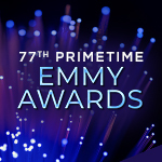 77th Primetime Emmy Awards logo with glowing purple and blue light streaks in the background.