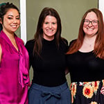 Three women from Full Sail nominated at this year’s *gamehers Awards are seen standing together and smiling at the camera.