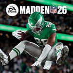 A close-up of an NFL branded football with the EA SPORTS ‘Madden NFL 26’ logo above it.