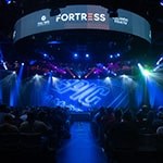 The Full Sail University Orlando Health Fortress stage with the Epic Games logo featured on the large LED screen.