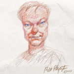 A sketch of American Animator Bill Plympton, drawn and signed by Bill, sits next to the text, “Bill Plympton: Presentation, Q&A Session, and Live Drawing Session.
