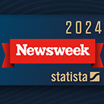 Rectangular banner that reads "America's Top Online Colleges 2024," accompanied by the Newsweek magazine and Statista logos.