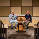 Aaron B. Koontz and Larry Katz lead a Q&A in Full Sail's EB Auditorium, speaking to students about film and television production.