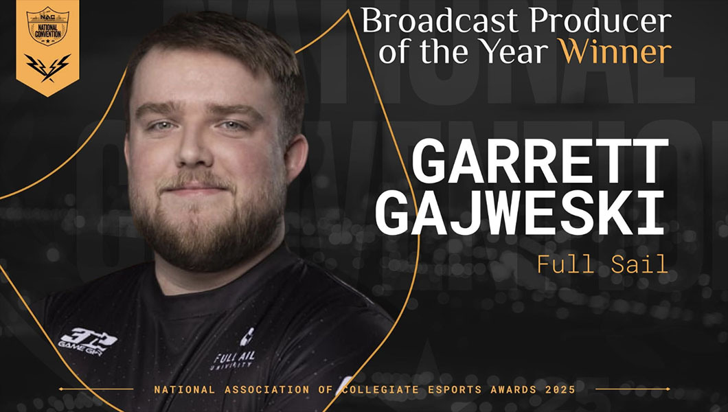 Garrett Gajweski named NACE’s 2025 Broadcast Producer of the Year for Full Sail.
