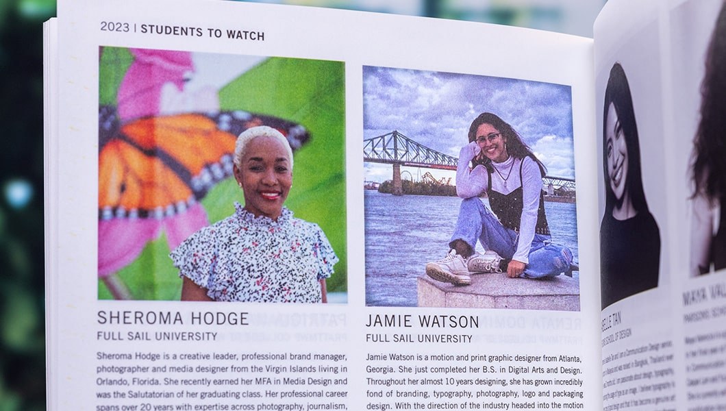 A writeup about Sheroma and Jamie, complete with their headshots, in the print edition of ‘Graphic Design USA.’