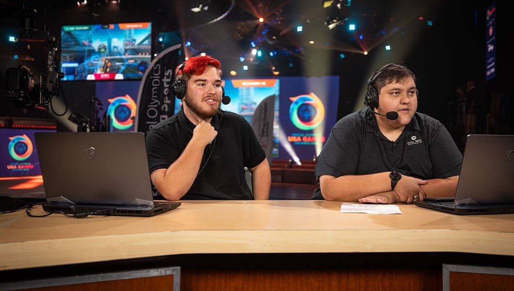 Full Sail students Quinnn “Qolorblind” Sherr and Bryan “Bryonic” Flores casting from the Full Sail University Orlando Health Fortress during the show.